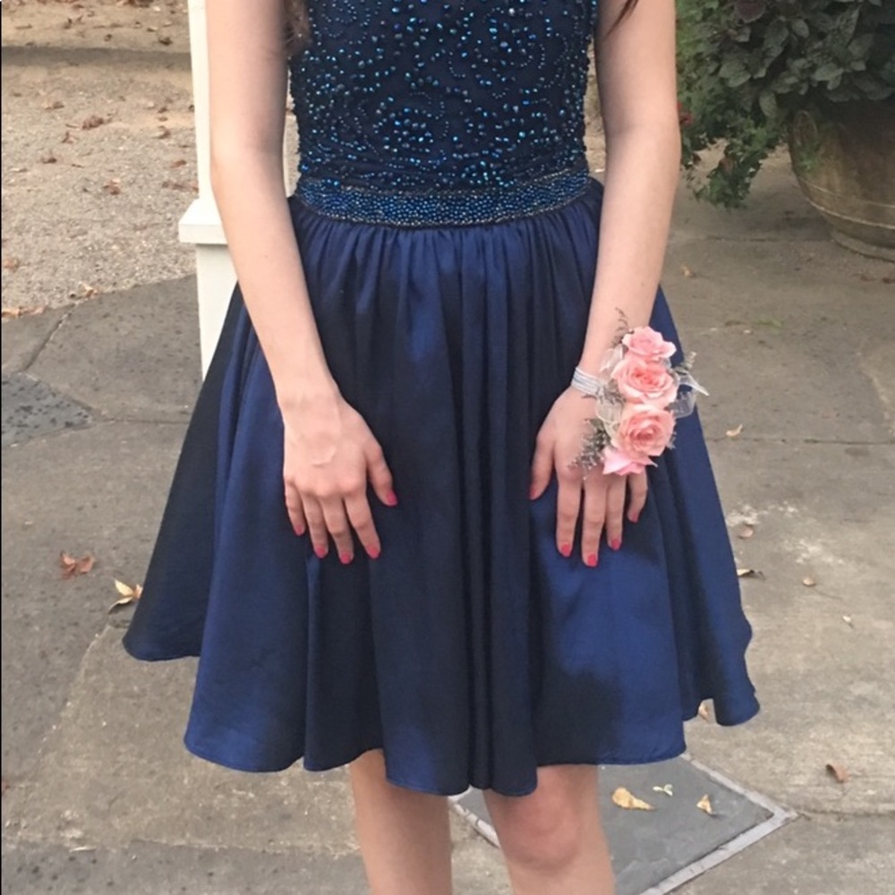 Sherri Hill navy beaded dress